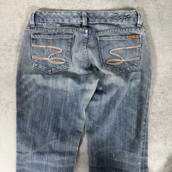 Seven7 Bootcut Distressed Denim Medium Wash Jeans - Size: 28 - Picture 7 of 9